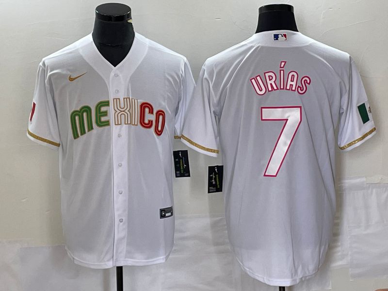 Men 2023 World Cub Mexico #7 Urias White Nike MLB Jersey style 13